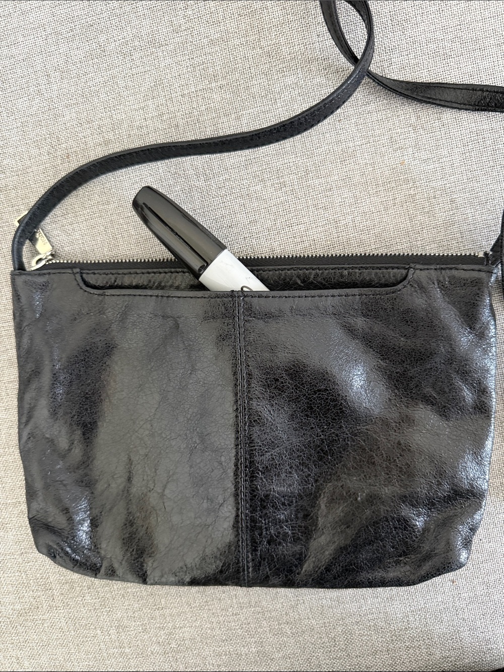 HOBO International MARA Black glazed Leather Crossbody with Dual Front Zips - Picture 3 of 9
